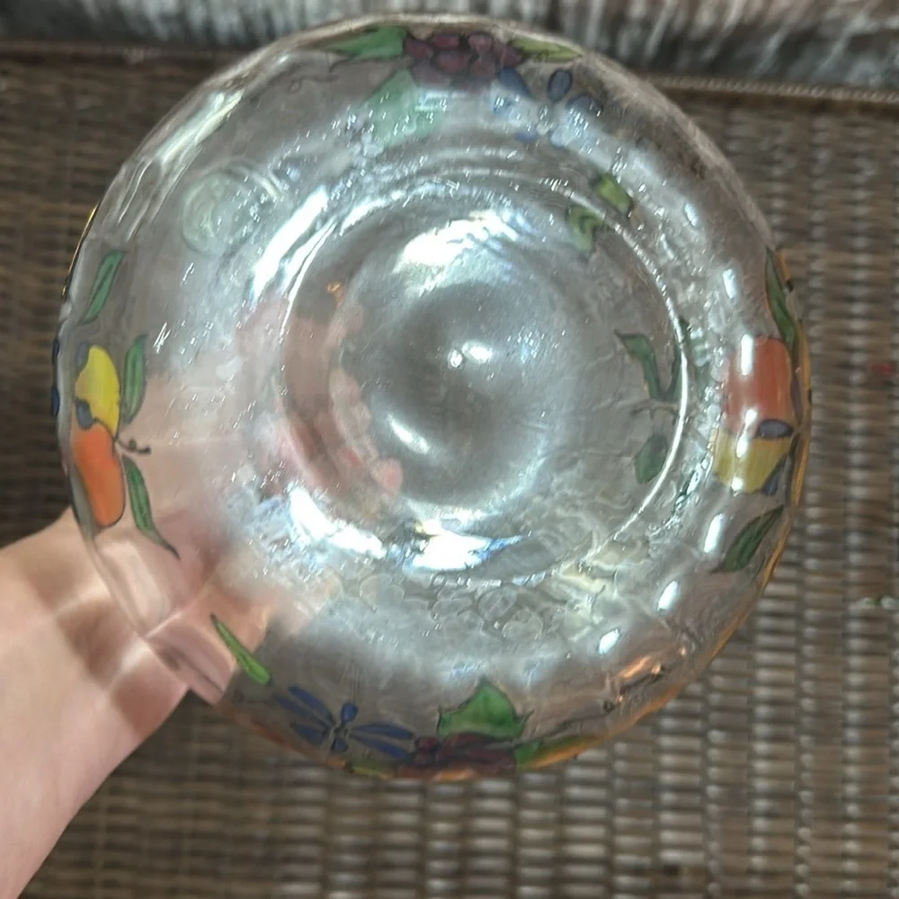 ‘Crystal Clear’ Pitcher - Hand Painted Fruit And Flowers, 22k Gold Painted Rim - Picture 5 of 5